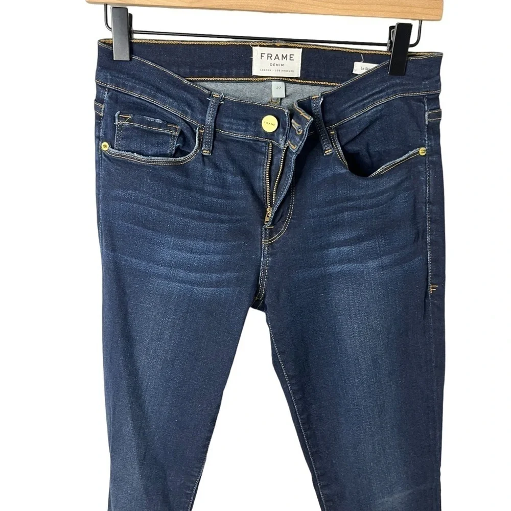 Frame Denim Le Skinny De Jeanne Jeans Dark Wash Size 27 Low Rise Chewed Hem - Picture 3 of 9